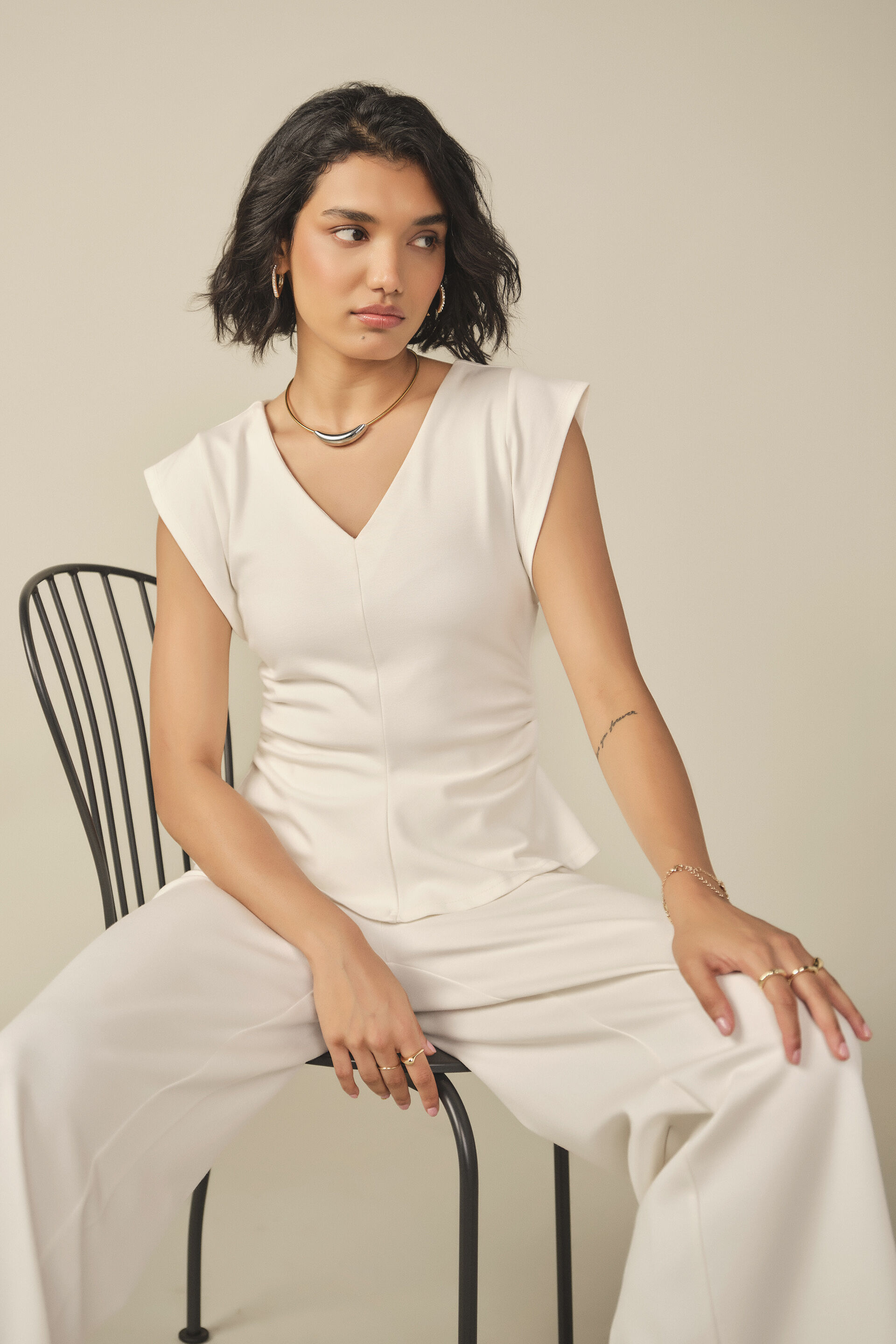 Fit & Flare Solid Top in White, White, image 5